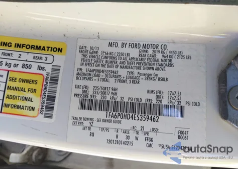 2014 Ford Fusion Se from USA, damaged, VIN 1FA6P0HD4E5359462